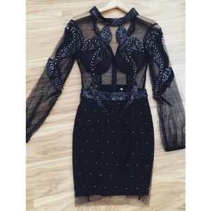 Black Mesh Sparkly Tight Dress